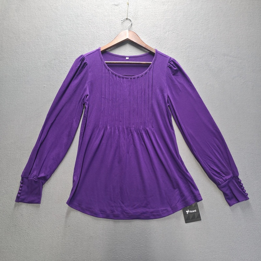 Ficerd Women's Purple Long Sleeve Round Neck Blouse‎ Size Small NWT
